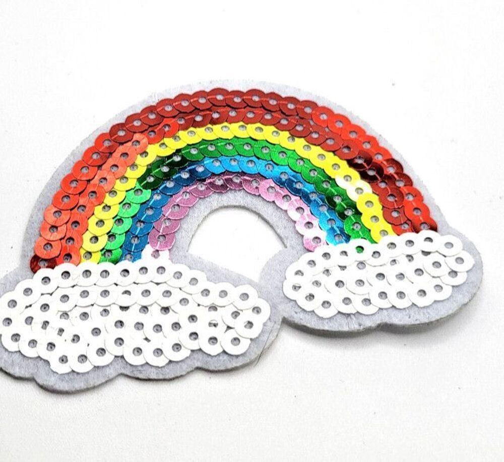 Sequin Rainbow Iron On Patch Applique 3in by 2in